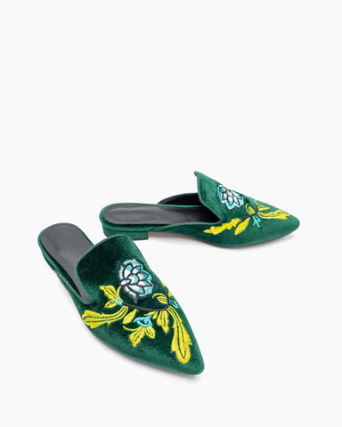 Embroidered-Floral-Flat-Pointed-Toe-Suede-Mules