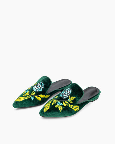 Embroidered-Floral-Flat-Pointed-Toe-Suede-Mules