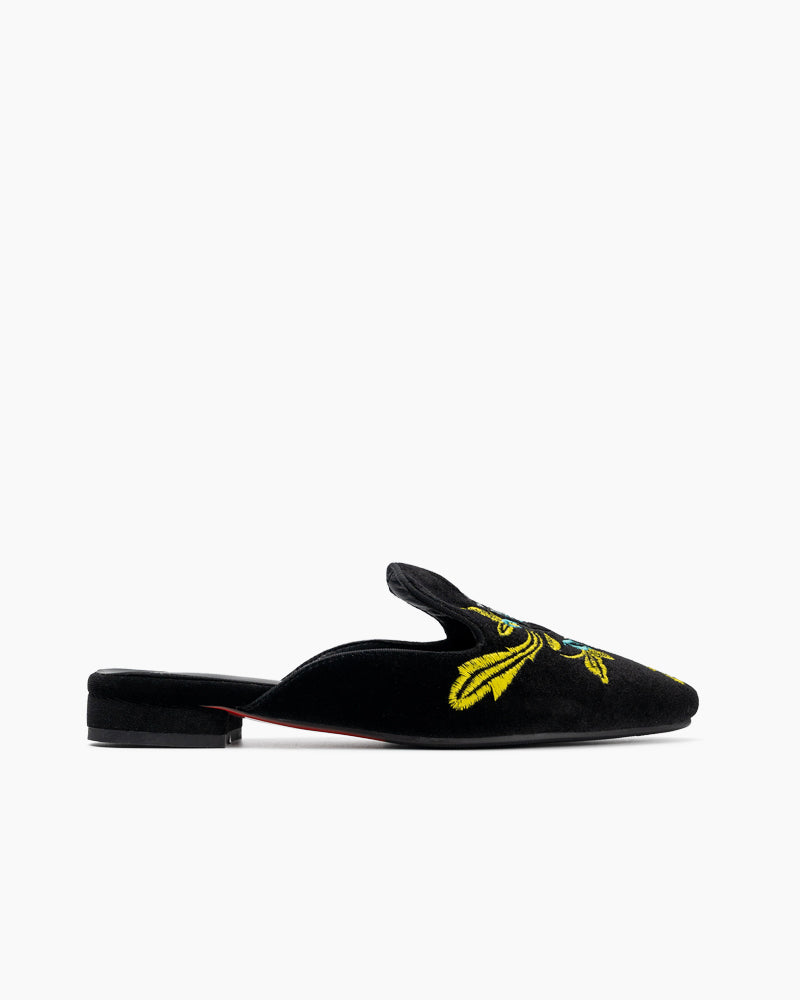 Embroidered-Floral-Flat-Pointed-Toe-Suede-Mules