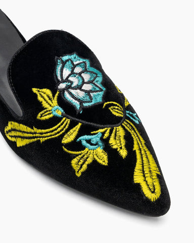 Embroidered-Floral-Flat-Pointed-Toe-Suede-Mules