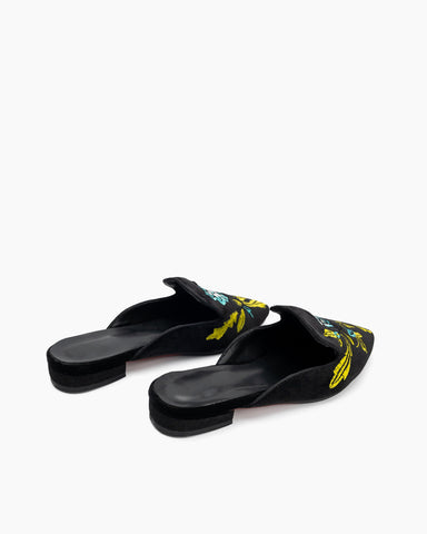 Embroidered-Floral-Flat-Pointed-Toe-Suede-Mules