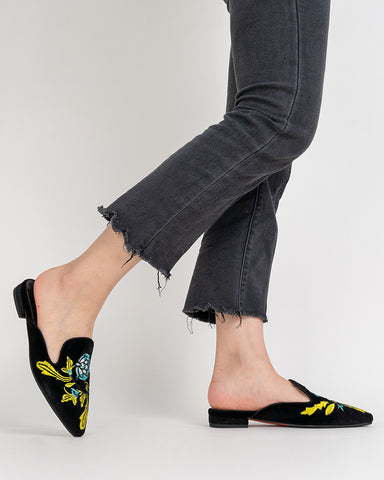 Embroidered-Floral-Flat-Pointed-Toe-Suede-Mules