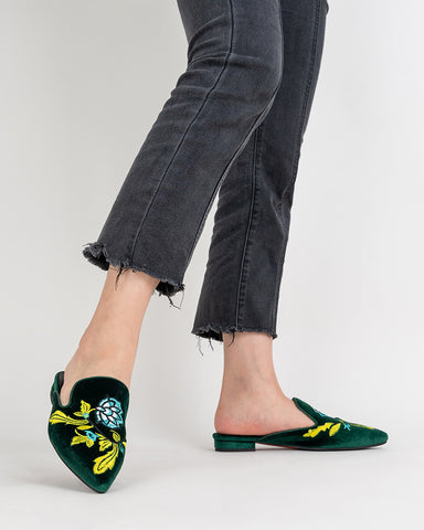 Embroidered-Floral-Flat-Pointed-Toe-Suede-Mules