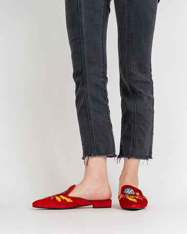 Embroidered-Floral-Flat-Pointed-Toe-Suede-Mules