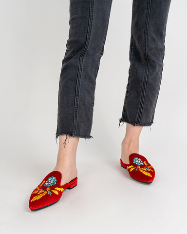 Embroidered-Floral-Flat-Pointed-Toe-Suede-Mules