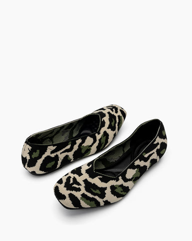 Green-Leopard-Pattern-Suede-Knit-Ballet-Flats