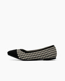 Black-Colorblock-Patchwork-Houndstooth-Pattern-Ballet-Flats