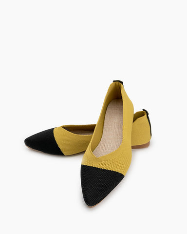 Pointed-Toe-Ballet-Colorblock-Patchwork-V-Cut-Flats