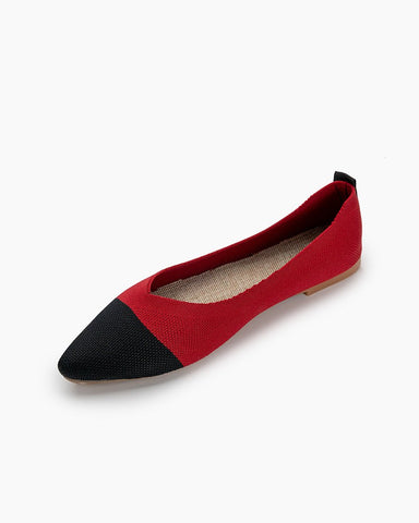Pointed-Toe-Ballet-Colorblock-Patchwork-V-Cut-Flats
