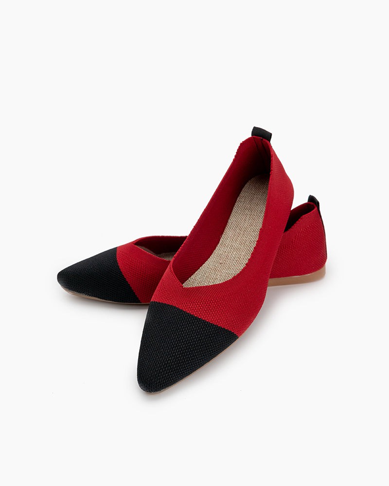 Pointed-Toe-Ballet-Colorblock-Patchwork-V-Cut-Flats