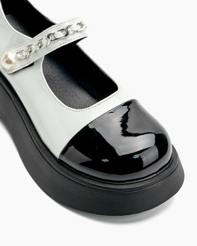 Two Tone Round Toe Platform Mary Janes