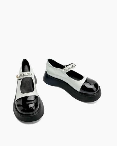 Two Tone Round Toe Platform Mary Janes