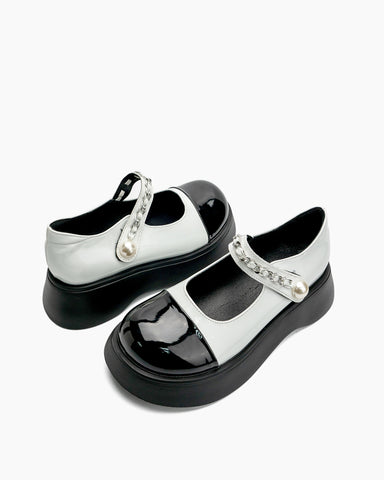 Two Tone Round Toe Platform Mary Janes