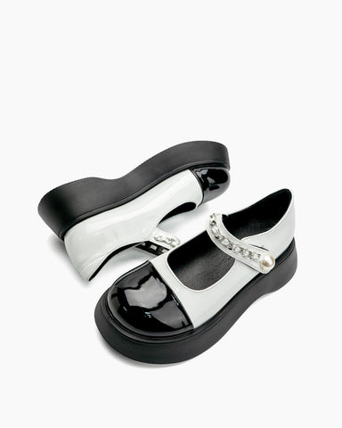 Two Tone Round Toe Platform Mary Janes