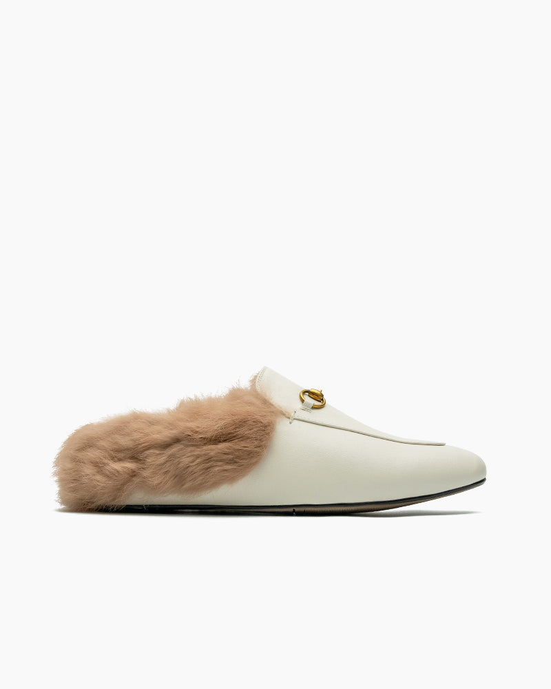 Horsebit-Backless-Fur-Flat-Slip-on-Slippers-Leather-Mules