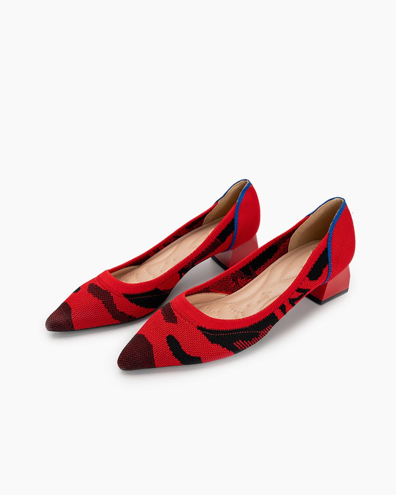 Red-Black-Pattern-Pointed-Toe-Chunky-Heels-knit