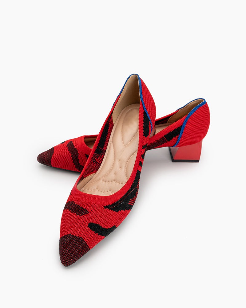 Red-Black-Pattern-Pointed-Toe-Chunky-Heels-knit