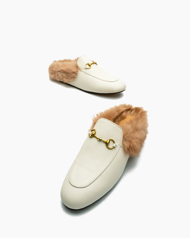 Horsebit-Backless-Fur-Flat-Slip-on-Slippers-Leather-Mules