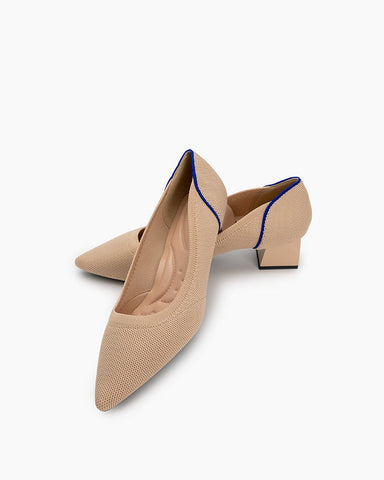 Contrast-Knit-Piping-Pointed-Toe-Ballet-Chunky-Heels