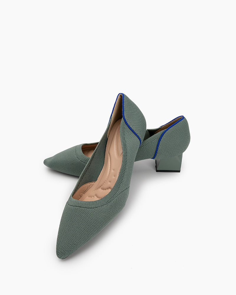 Contrast-Knit-Piping-Pointed-Toe-Ballet-Chunky-Heels