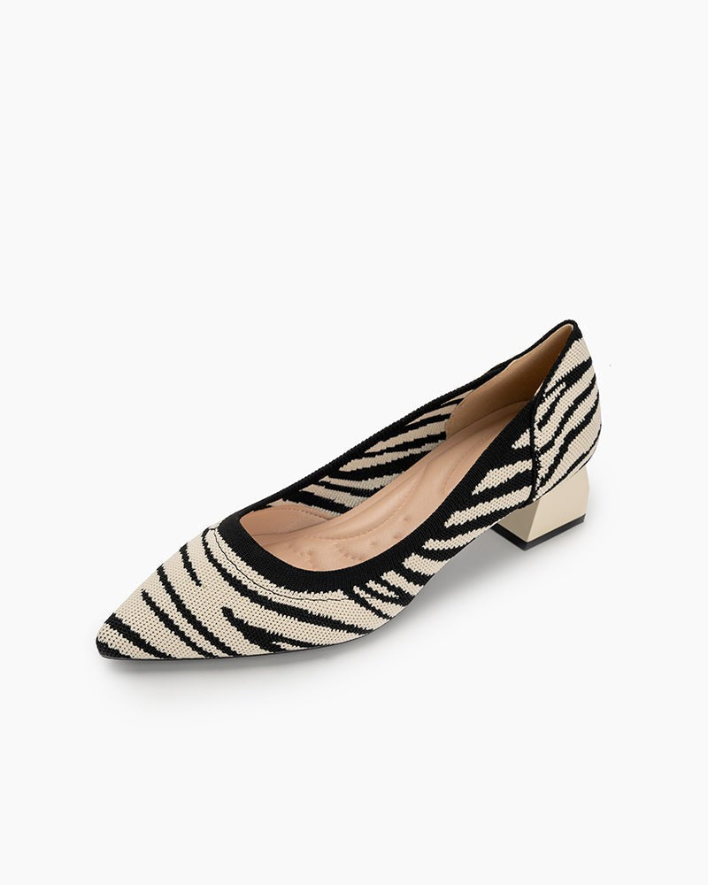 Zebra Pattern Pointed-Toe Chunky Heels