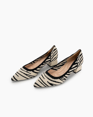 Zebra Pattern Pointed-Toe Chunky Heels