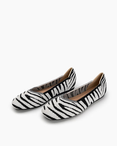 Zebra Pattern Square-Toe Flats