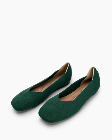 Solid Color V-Cut Square Toe Ballet Flats