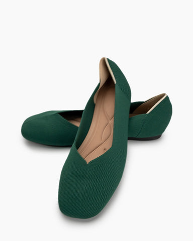 Solid Color V-Cut Square Toe Ballet Flats