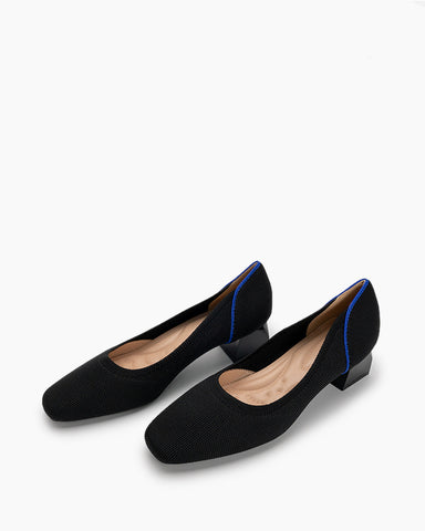 Contrast-Knit-Piping-Square-Toe-Ballet-Chunky-Heels