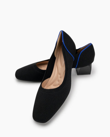 Contrast-Knit-Piping-Square-Toe-Ballet-Chunky-Heels