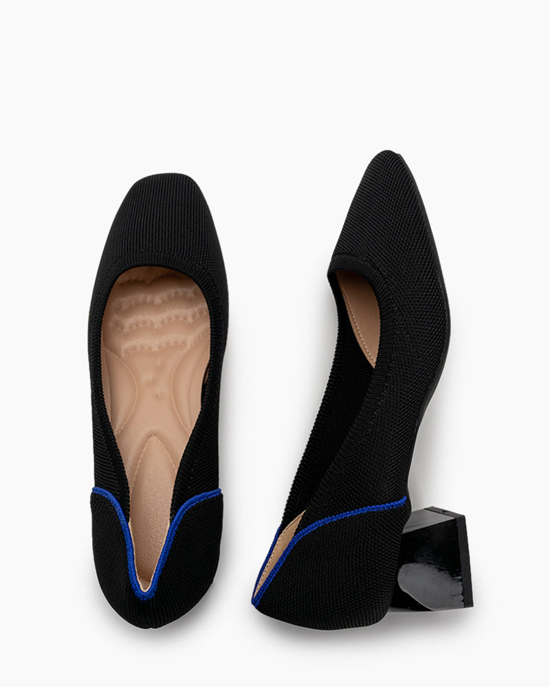 Contrast-Knit-Piping-Square-Toe-Ballet-Chunky-Heels