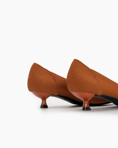 Orange-Solid-Color-Pointed-Toe-Striped-Kitten-Heels