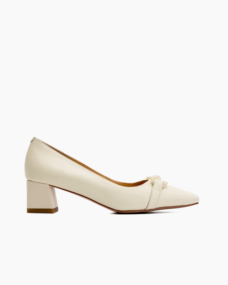 Pearl-Bow-Slip-On-Block-Low-Heel-Pumps-Wedge 