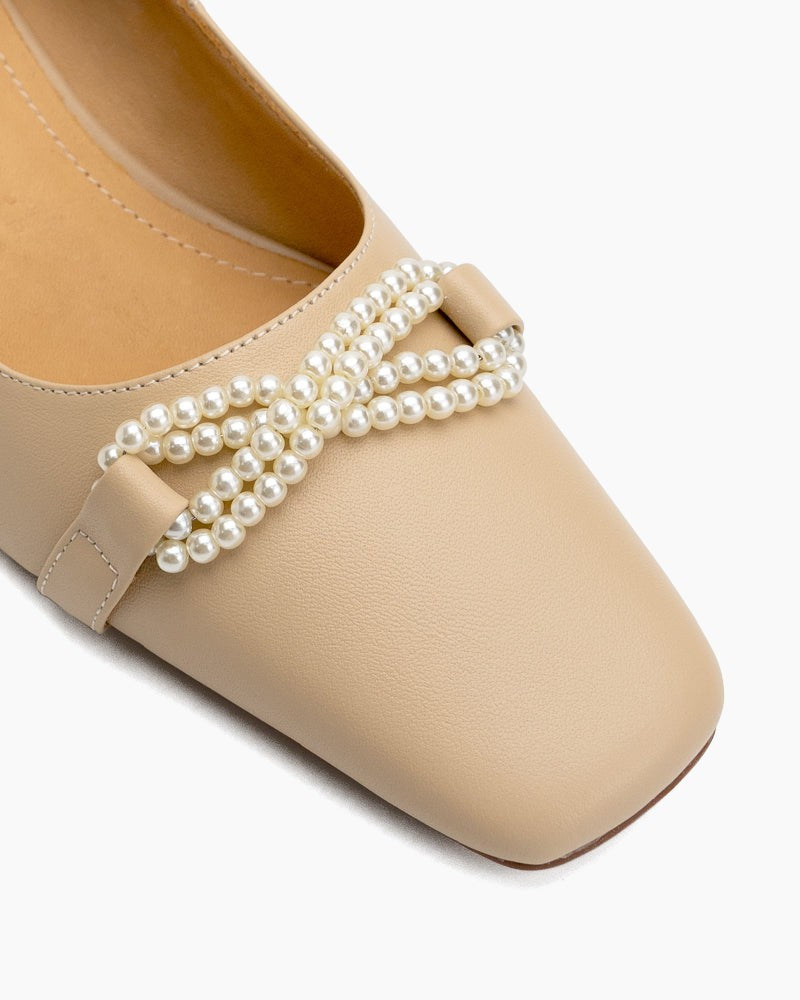 Pearl-Bow-Slip-On-Block-Low-Heel-Pumps-Wedge 