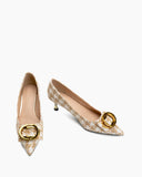 Metal-Buckle-Pointed-Toe-Middle-Heel-Pumps