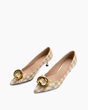 Metal-Buckle-Pointed-Toe-Middle-Heel-Pumps