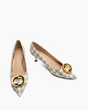 Metal-Buckle-Pointed-Toe-Middle-Heel-Pumps