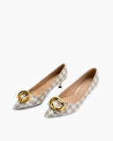 Metal-Buckle-Pointed-Toe-Middle-Heel-Pumps