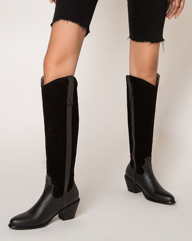 Wide Calf Pointed Toe Suede Knee High Western Boots