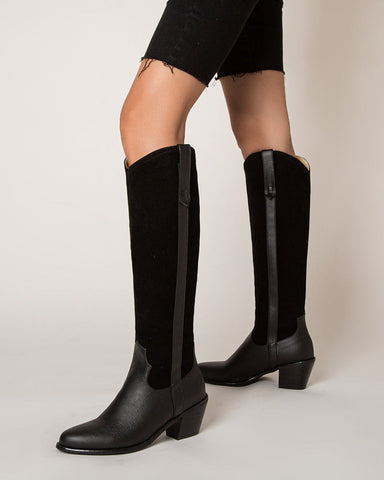 Wide Calf Pointed Toe Suede Knee High Western Boots