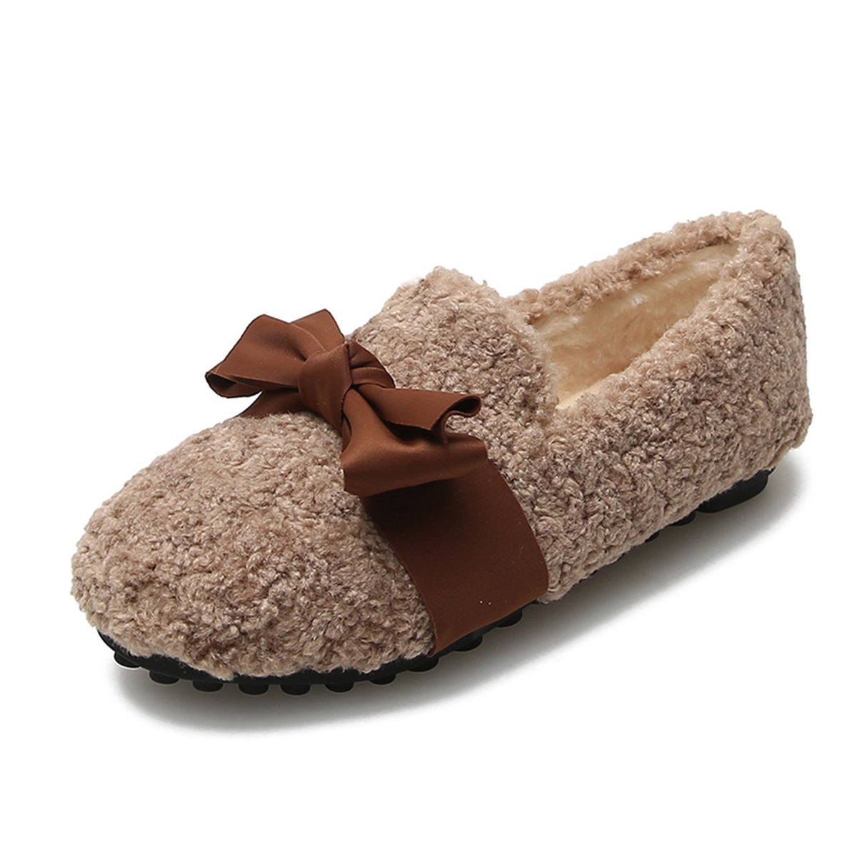 Faux-Lamb-Wool-Comfy-Warm-Bow-Flat-Loafers