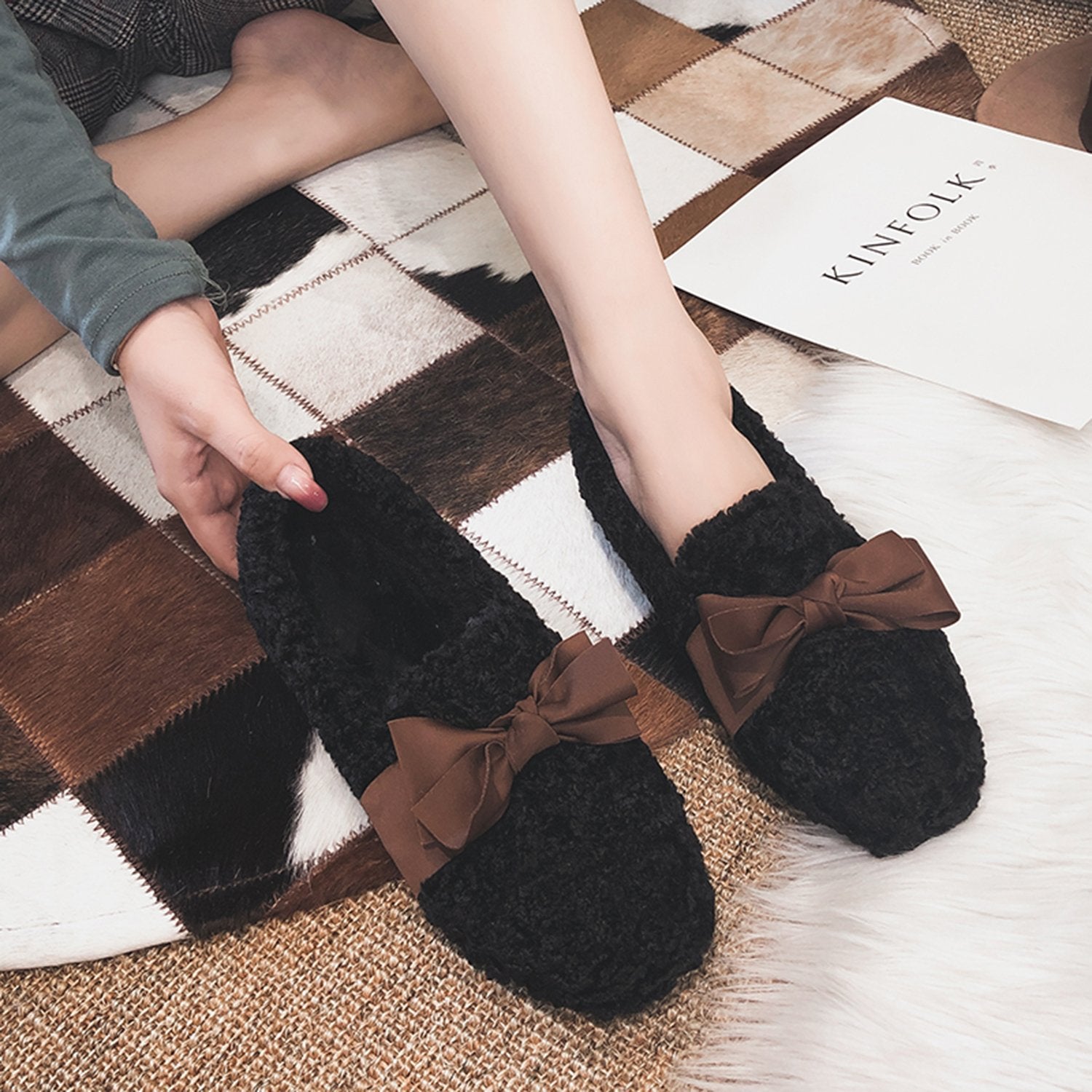 Faux-Lamb-Wool-Comfy-Warm-Bow-Flat-Loafers