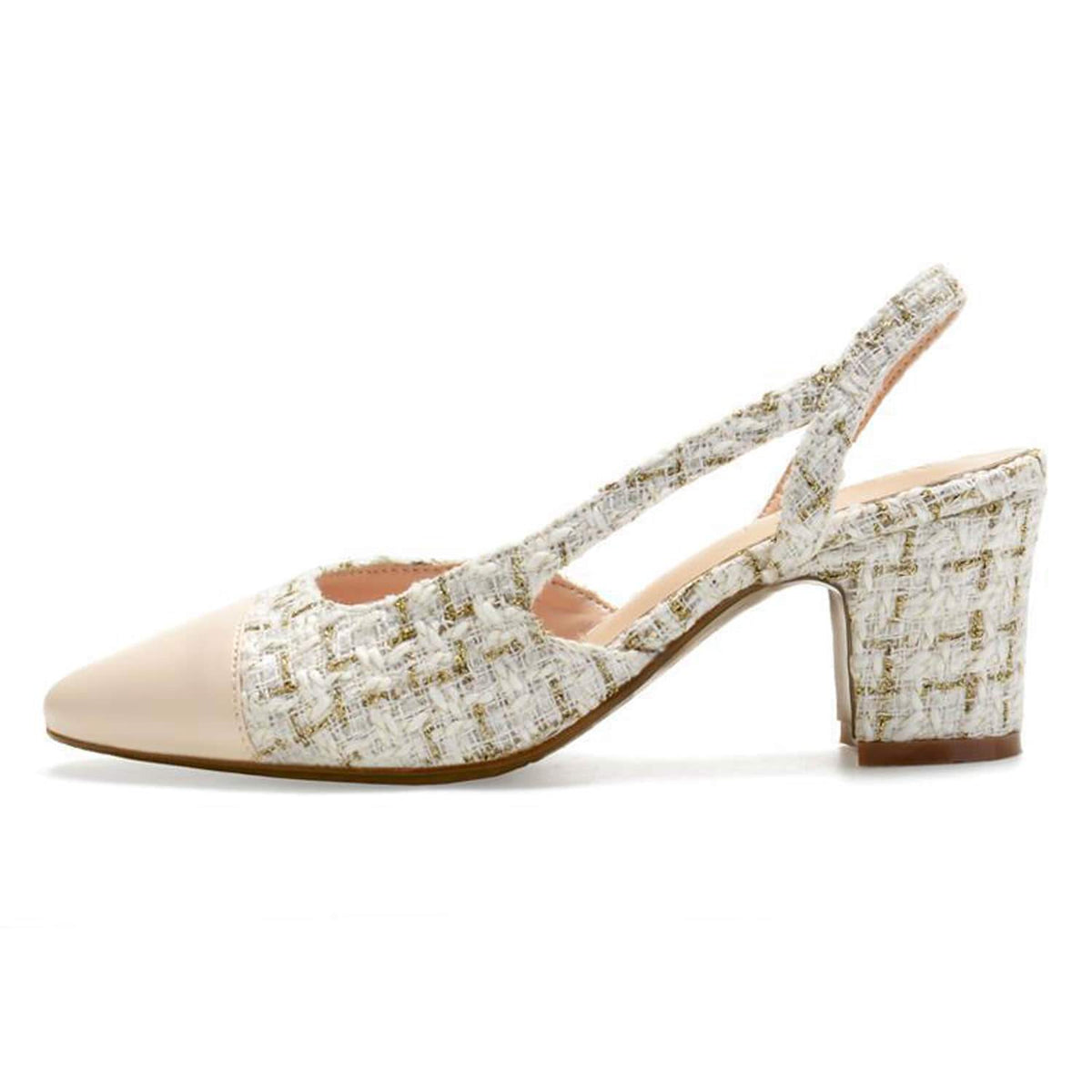 Woven Colorblock Patchwork Slingback Thick Heel Sandals