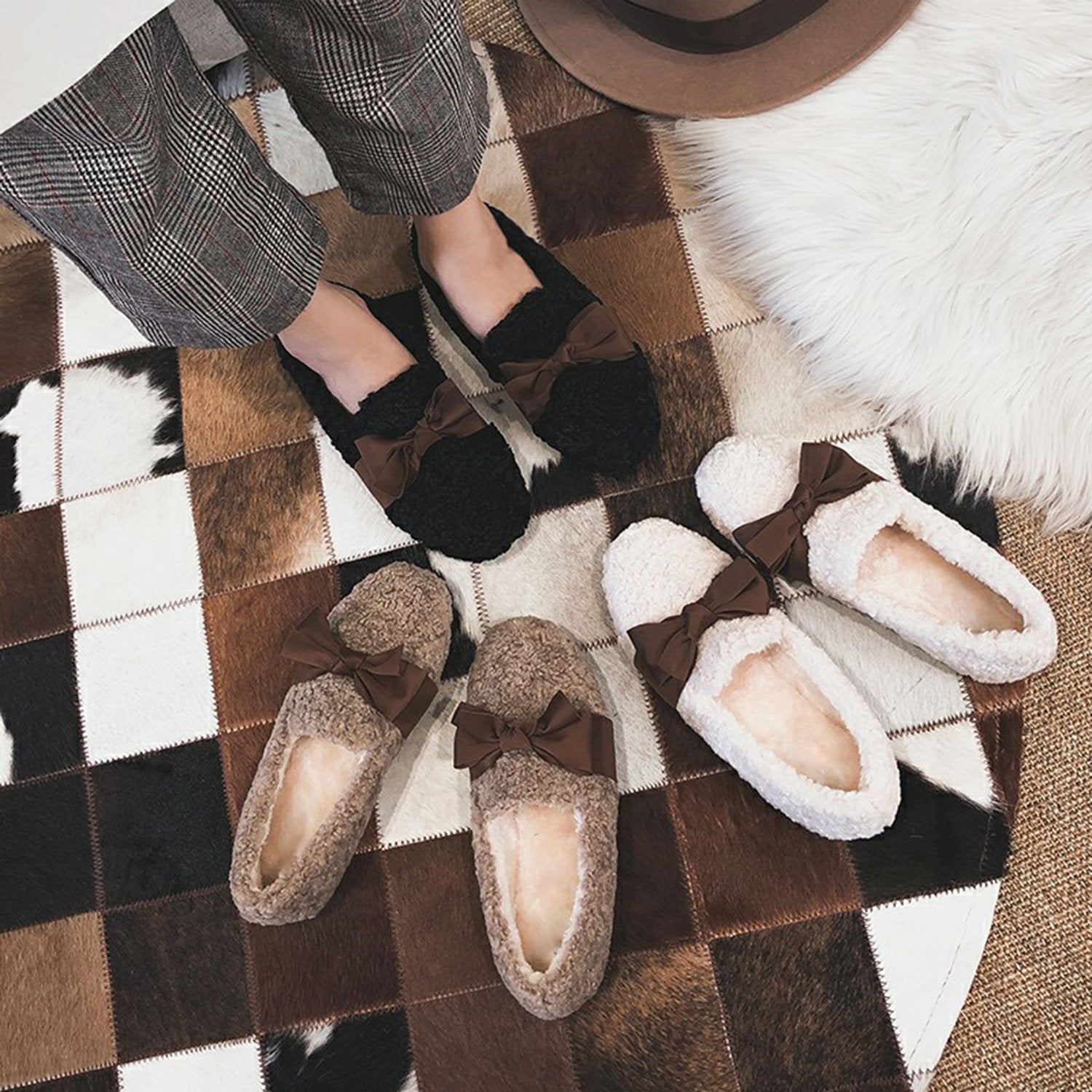 Faux-Lamb-Wool-Comfy-Warm-Bow-Flat-Loafers
