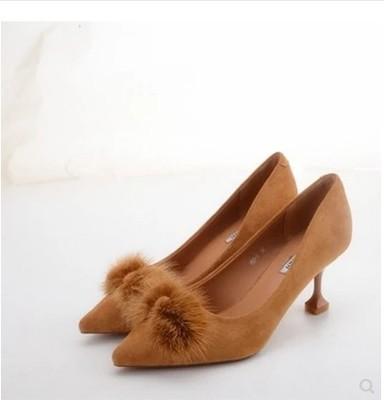 Faux-Suede-Fur-bow-knot-Kittens-heel-Shoes-pumps